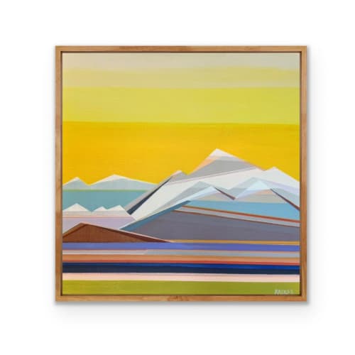 Original 20x20 Geometric Mountain Landscape | Sunshine Days by Shilo Ratner | Oil And Acrylic Painting in Paintings by Shilo Ratner