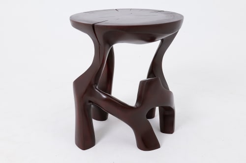 Solid Wood Sculptural Side Table, Contemporary Design, Red Wood | Tables by Logniture