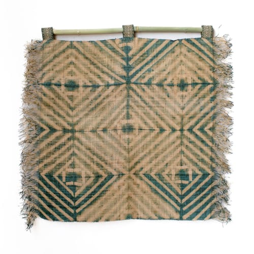 Raffia Wall Hanging - Shibori Diamond Pattern - Khaki Green | Tapestry in Wall Hangings by Tanana Madagascar