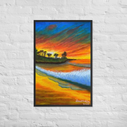 Framed Print - Day Blazed - Tropical Sunset Palm Tree | Work by Eman's Gallery
