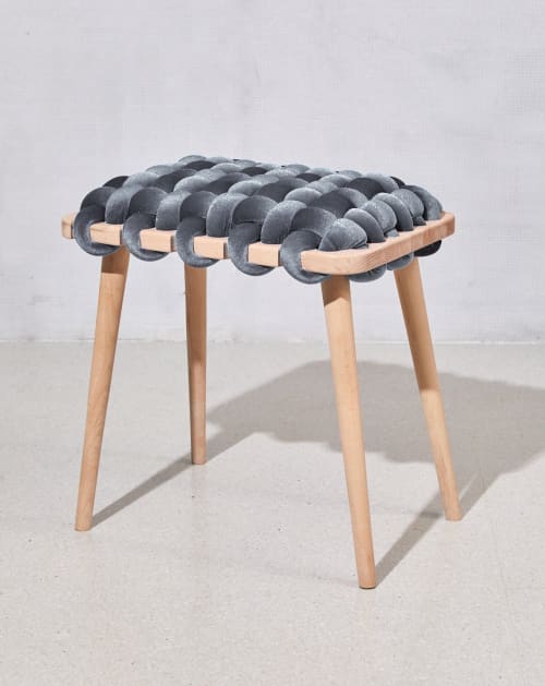Grey Velvet Woven Stool | Chairs by Knots Studio
