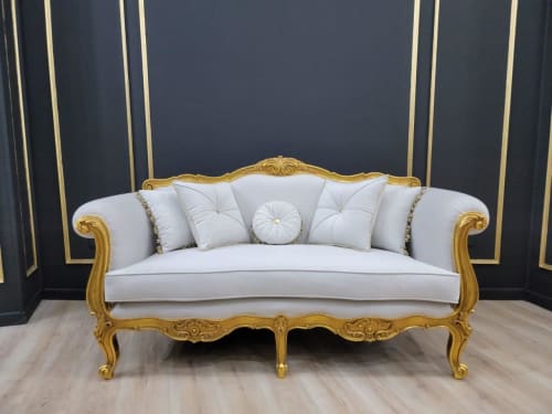 French Style Settee/ Aged 21K Gold Leaf Hand Carved Wooden F | Couches & Sofas by Art De Vie Furniture