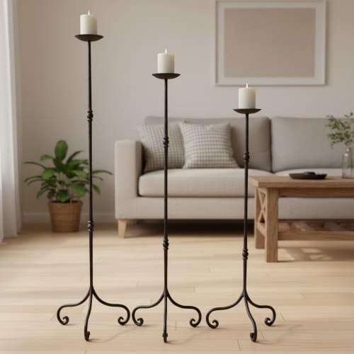Hand Forged Iron Candelabra Set of 3 (90-100-110cm) | Decorative Objects by Edecra