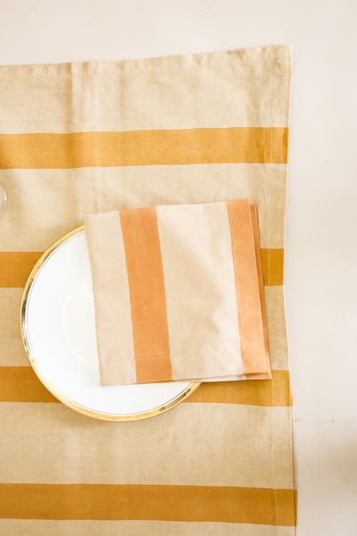 Oh! Stripes (Ochre) Block Print Napkins, Set of 4 | Linens & Bedding by Ninéh