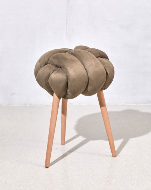 Army green Vegan suede Knot Stool | Chairs by Knots Studio