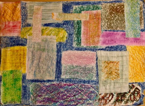 The Hearth Quilt - Framed Original Pastel Collage - Folk Art Patchwork | Paintings by Eman's Gallery
