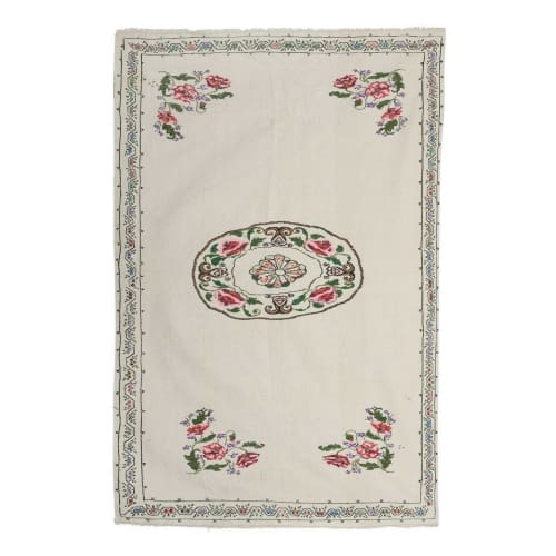Vintage Turkish Floral Aubusson Style Kilim Rug - Handmade | Rugs by Vintage Pillows Store