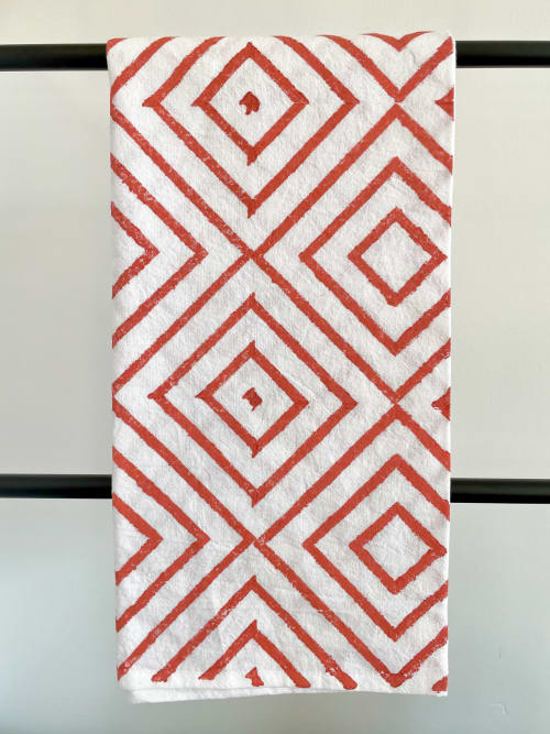 Tea Towel - Diamond, Coral | Linens & Bedding by Mended