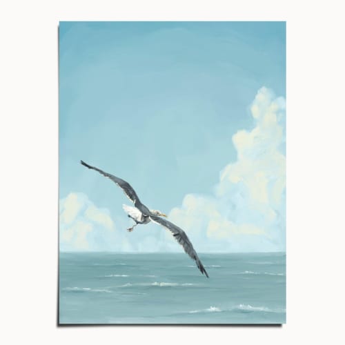 Seagull in Flight Art Print, Coastal Bird Wall Art, Beach Decor, Gull Painting | Prints in Paintings by The Ugly Cat Studio