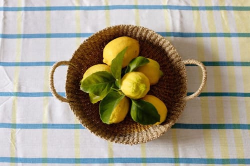 Woven Round Tray I Light Green | Decorative Tray in Decorative Objects by NEEPA HUT