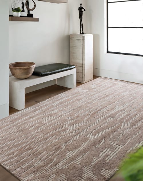 Handmade Wool Area Rug, Abstract Geometric Carpet, Beige Living Room Floor Decor | Rugs by Swiflo