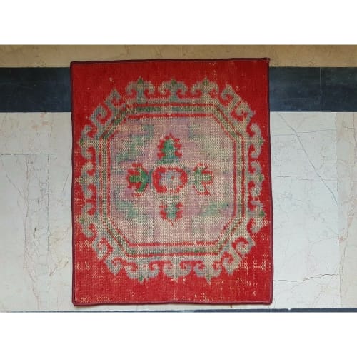 Decorative Turkish Handmade Low Pile Wool Rug Mat Traditiona | Rugs by Vintage Pillows Store