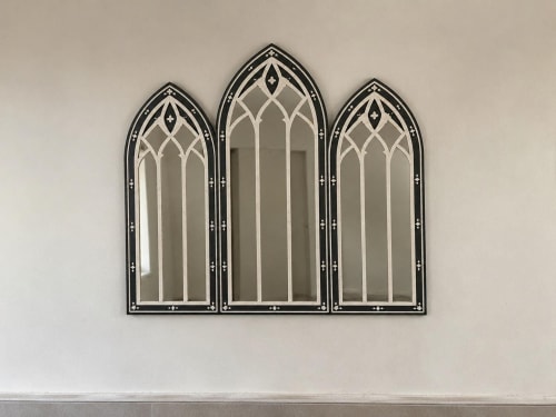 Handmade Bone Inlay Arch Mirror Set of 3, Gothic Cathedral Window Wall Mirror | Decorative Objects by IKKAZA