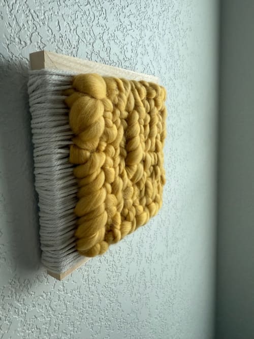 Woven Tile- Fluff- Light Mustard and White | Wall Sculpture in Wall Hangings by Mpwovenn Fiber Art by Mindy Pantuso