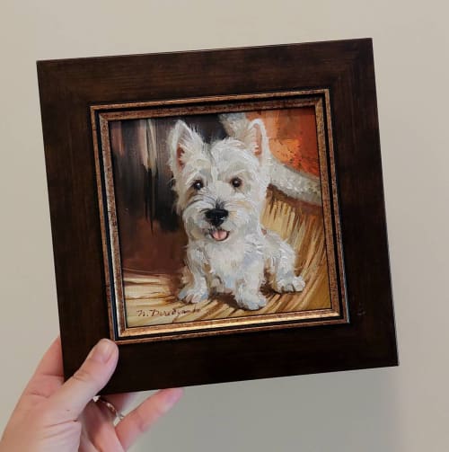 Custom pet portrait dog painting original, White Terrier | Paintings by Natart
