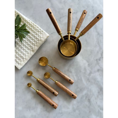 Set of 8 Acacia Wood & Gold Measuring Cups and Spoons | Cooking Utensil in Utensils by Busa Designs