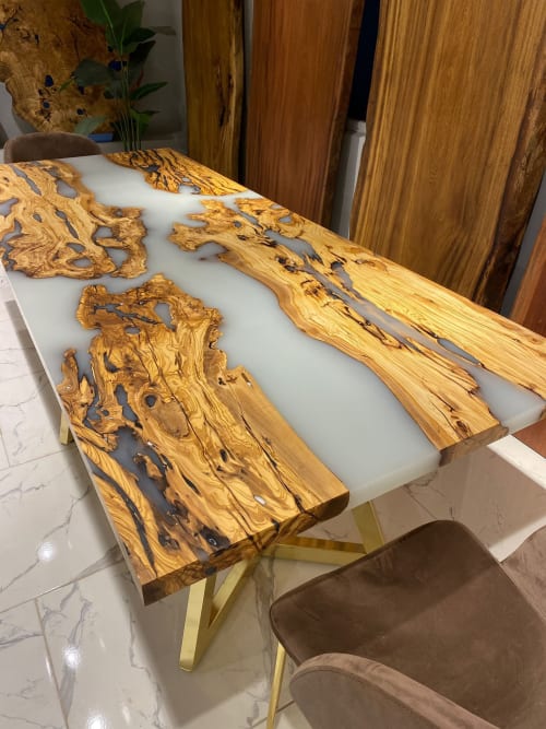Olive Epoxy Resin Dining Table - Modern Living Room Table | Tables by Tinella Collection