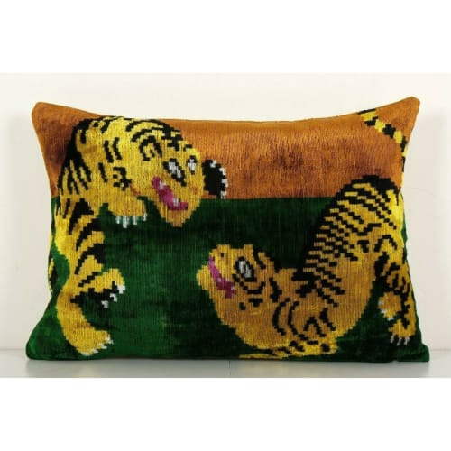 Tiger Silk Ikat Velvet Pillow | Linens & Bedding by Vintage Pillows Store