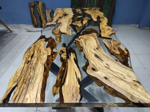 Custom Order Clear Epoxy Olive Wood Dining Table | Live Edge | Tables by LuxuryEpoxyFurniture