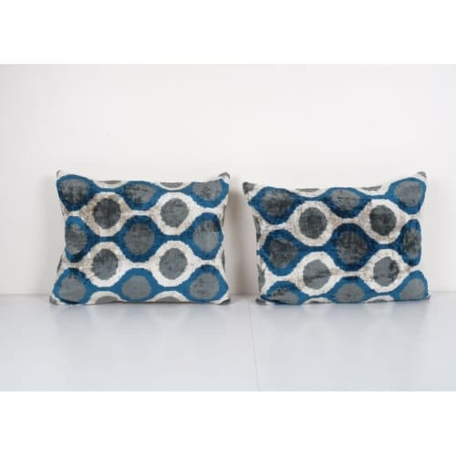 Silk Ikat Velvet Lumbar Pillow Cover - Set of Two Ethnic Dec | Cushion in Pillows by Vintage Pillows Store