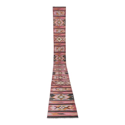 Vintage Geometric Pastel Turkish Kilim Runner Rug | Rugs by Vintage Pillows Store