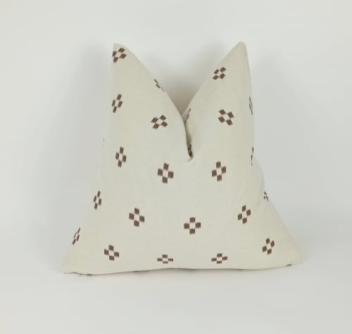 hmong pillow. cream and brown pillow, woven neutral pillow | Pillows by Velvet Fringe