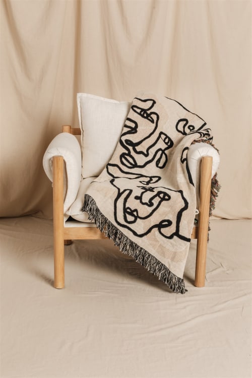 The LA CARA BEIGE Jacquard Woven Throw Blanket, Modern Decor | Linens & Bedding by Parker Heath | PAR  KER made