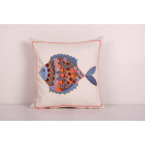 Tashkent Suzani Fish Pillow Case Made from a 19th Century Su | Pillows by Vintage Pillows Store