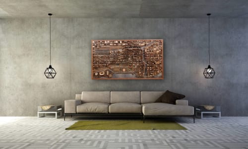 Chicago Cityscape 54"x30" wood wall sculpture | Wall Hangings by Craig Forget | 948 Lakeshore Rd 107 in Essex