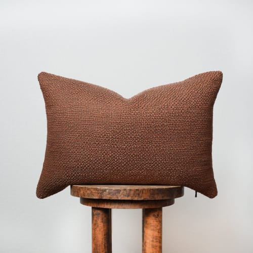 Rust Wool & Cotton Woven Lumbar Pillow 14x20 | Pillows by Vantage Design