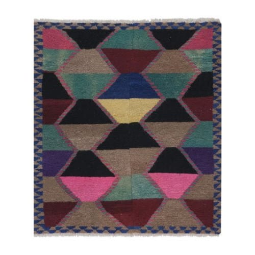Turkish Colorful Checkered Tulu Rug 4'1'' X 4'8'' | Rugs by Vintage Pillows Store