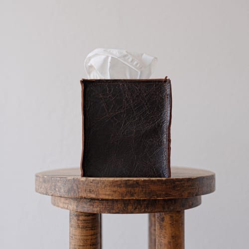 Dark Brown and Rust "Crackled" Leather Single Tissue Box Cover | Toiletry in Storage by Vantage Design