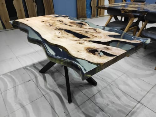 Custom Made Live Edge Ash Wood Clear Epoxy Resin Office Desk | Dining Table in Tables by LuxuryEpoxyFurniture