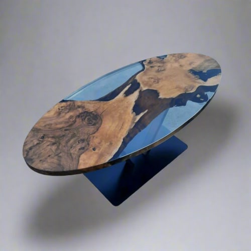 Custom Walnut Epoxy Oval Dining Table | Tables by Ironscustomwood