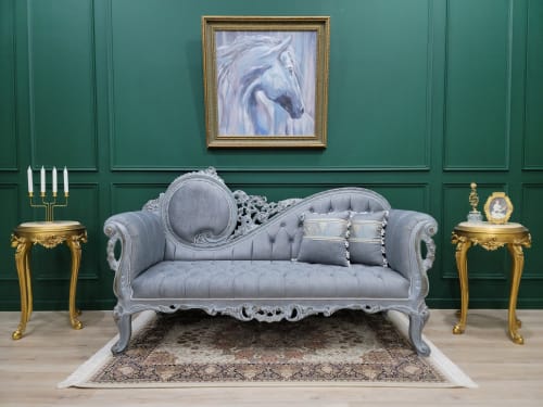 Victorian Style Sofa/ Hand Carved Aged Wooden Frame/ Stresse | Chaise Lounge in Couches & Sofas by Art De Vie Furniture