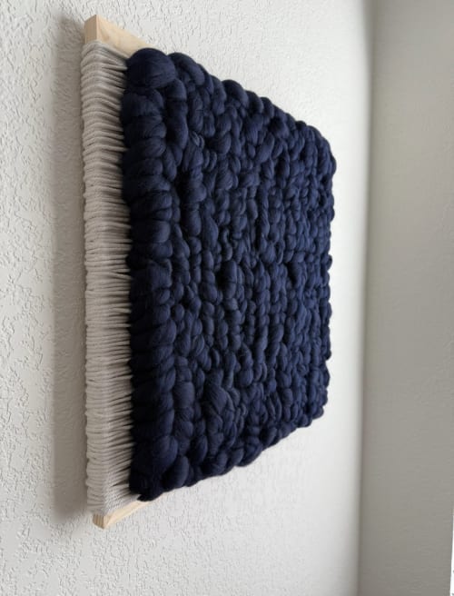 Woven Tile- 20”x20” Navy Fluff | Wall Sculpture in Wall Hangings by Mpwovenn Fiber Art by Mindy Pantuso