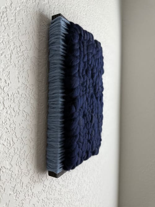 Woven Tile 9x12 - Fluff - Light Blue and Indigo | Wall Sculpture in Wall Hangings by Mpwovenn Fiber Art by Mindy Pantuso