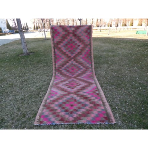 1970s Vintage Geometrical Caucasian Kilim Runner | Rugs by Vintage Pillows Store