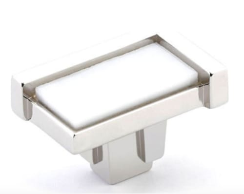 Astratto White Rectangle Knob With Polished Nickel Finish | Hardware by Windborne Studios
