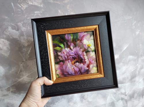 Purple Peony flower painting canvas original art, Floral | Paintings by Natart
