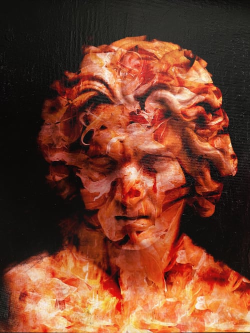 Timeless Red – Mixed Media Classical Bust Painting | Paintings by Dario Moschetta