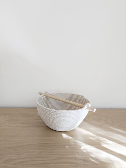 Coiled Cotton Basket with Wooden Handle Small | Storage by Damaris Kovach