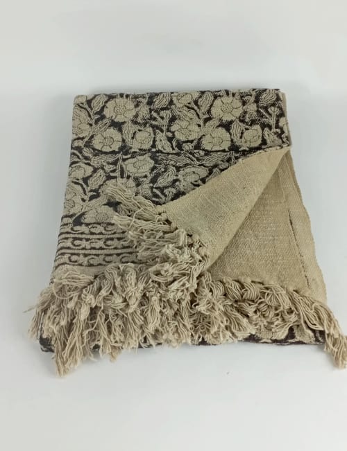 Block print throw blanket, tassel throw blanket, block print | Linens & Bedding by velvet + linen