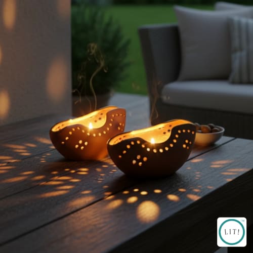 Chira Terracotta Tealight Holder | Candle Holder in Decorative Objects by Lit Lamps - Sustainable Mindful Lighting