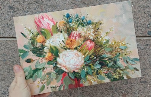 Bridal flowers portraits painting original canvas art | Oil And Acrylic Painting in Paintings by Natart