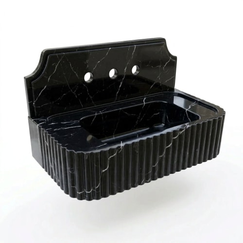 Nero Marquina Marble Sink with Backsplash | Water Fixtures by Vero Marble