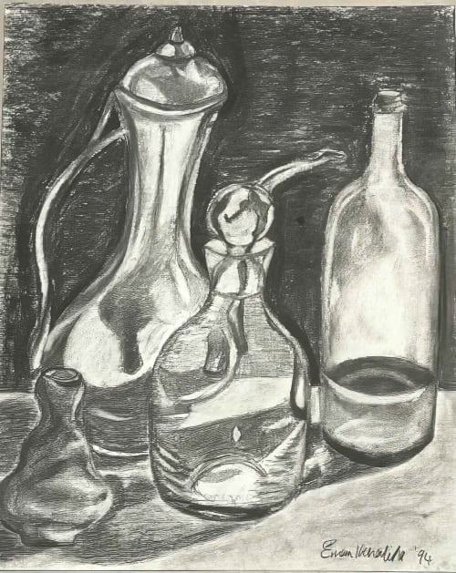 Silent Reflection - Framed Original Charcoal Drawing - Still Life | Drawings by Eman's Gallery