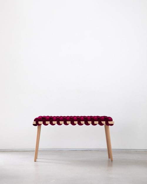Burgundy Velvet Woven Bench 37"\ 47" | Benches & Ottomans by Knots Studio