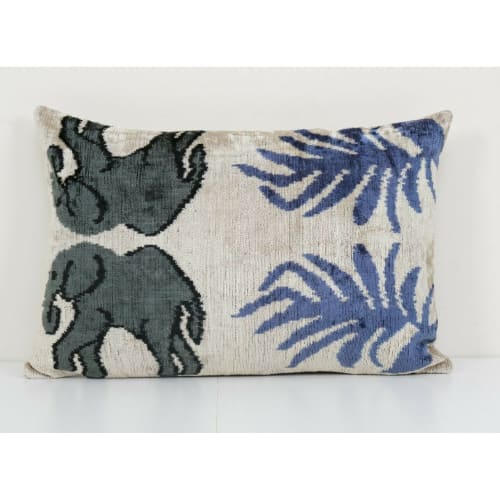 Ikat Elephant Pillow, Silk Lumbar Cushion Cover, Animal Velv | Pillows by Vintage Pillows Store