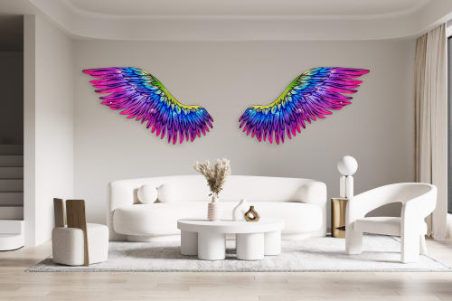 Oversized Multicolor Angel Wings / Acrylic Art/ Printed Wall | Paintings by uniQstiQ